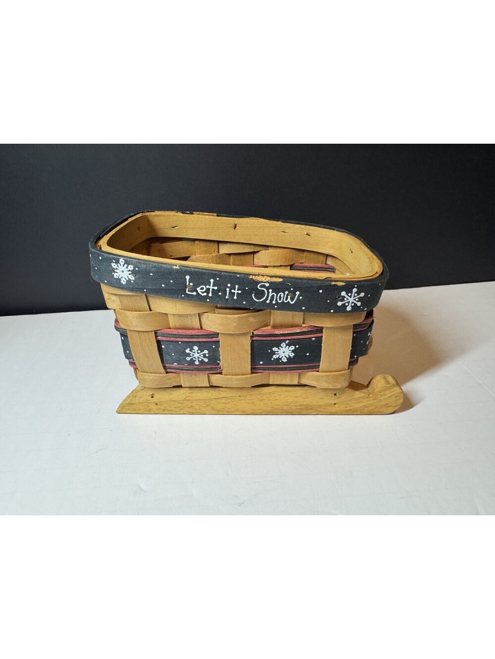 Vintage Wooden Basket Sleigh Let it Snow 6.5 inches